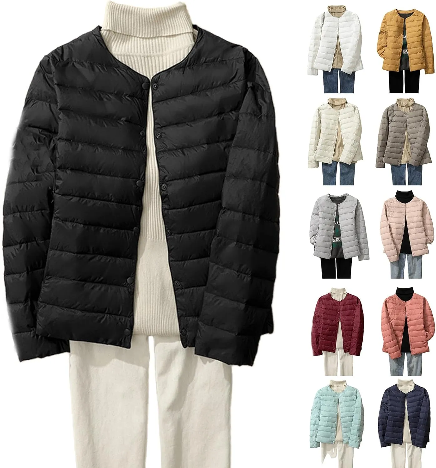 Womens Puffer Coat Lightweight Quilted Jacket Packable Open Front Button Down Coats Long Sleeve Fall Winter Top Pocket