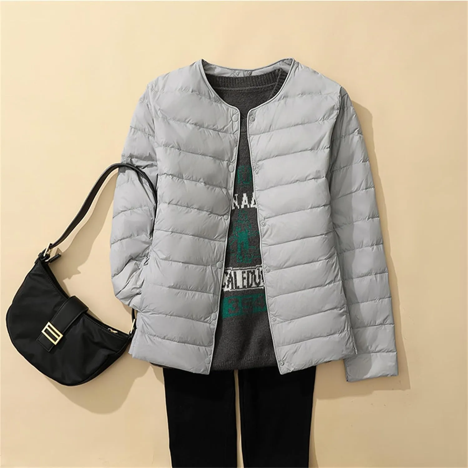 Womens Puffer Coat Lightweight Quilted Jacket Packable Open Front Button Down Coats Long Sleeve Fall Winter Top Pocket