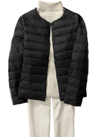 Womens Puffer Coat Lightweight Quilted Jacket Packable Open Front Button Down Coats Long Sleeve Fall Winter Top Pocket