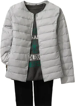 Womens Puffer Coat Lightweight Quilted Jacket Packable Open Front Button Down Coats Long Sleeve Fall Winter Top Pocket