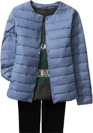 Womens Puffer Coat Lightweight Quilted Jacket Packable Open Front Button Down Coats Long Sleeve Fall Winter Top Pocket