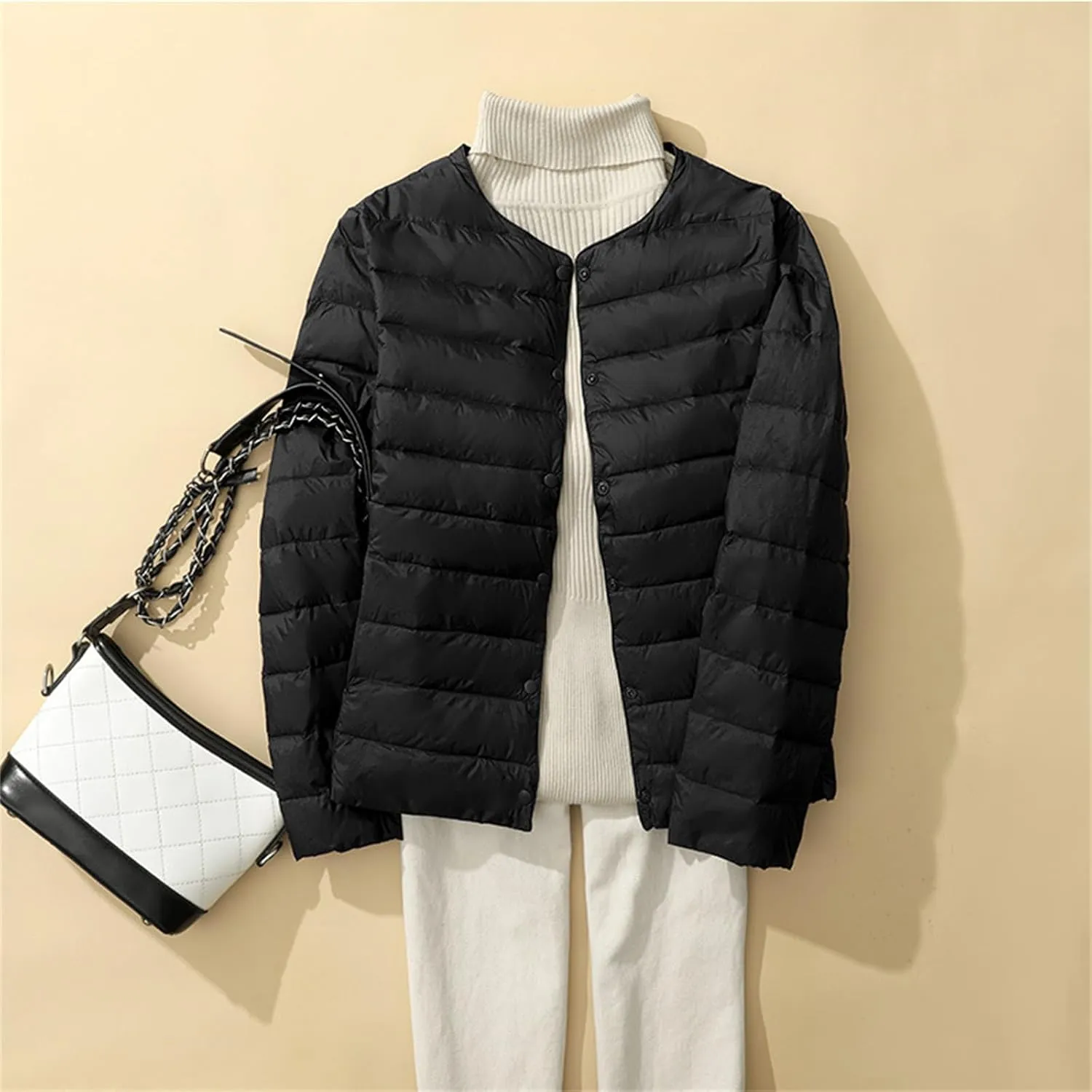 Womens Puffer Coat Lightweight Quilted Jacket Packable Open Front Button Down Coats Long Sleeve Fall Winter Top Pocket