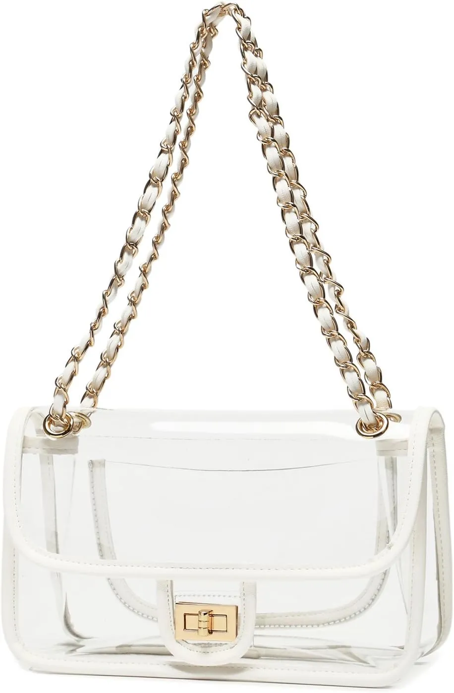 Womens PVC Clear Purse Handbag with Chain Stadium Approved Clear Bag See Through Bag for Working and Concert