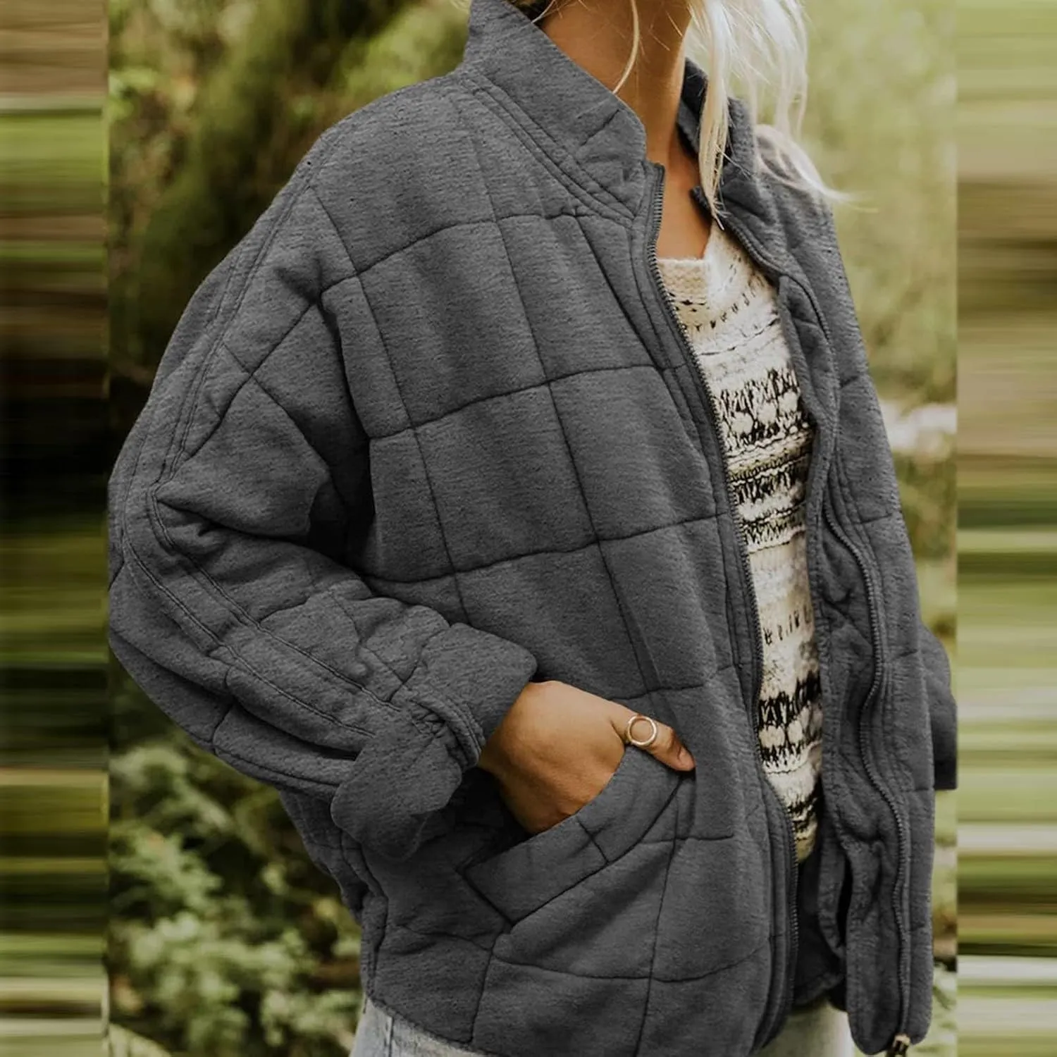 Women'S Quilted Lightweight Jackets Fall Casual Puffer Jacket Warm Winter Bomber Coats Oversized Outerwear Pockets