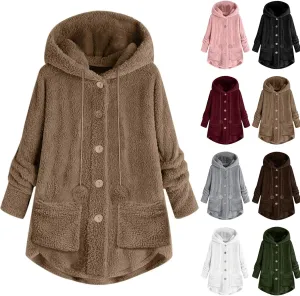 Womens Sherpa Jackets Dressy Casual Loose Soft Button Down Fleece Pullover Tops Oversized Hooded Loungewear