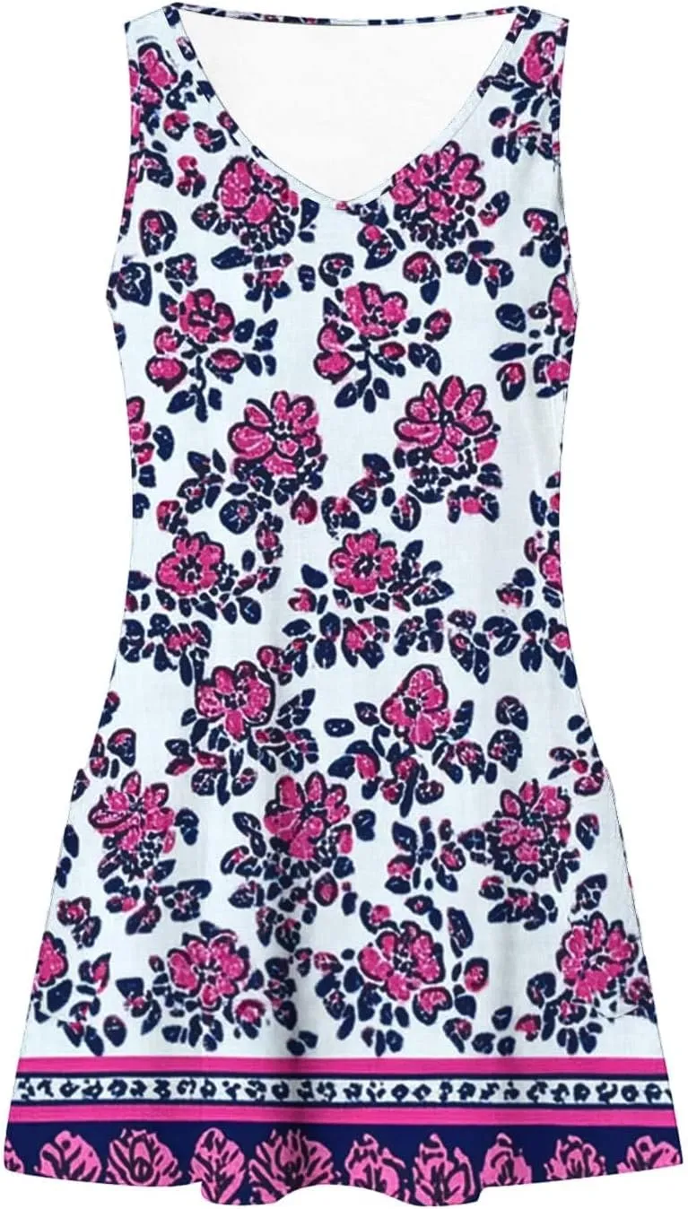 Womens Summer Dresses Strap Sleeveless Casual Sundress Floral Vintage Printed Maxi Dresses Beach Vacation Clothes