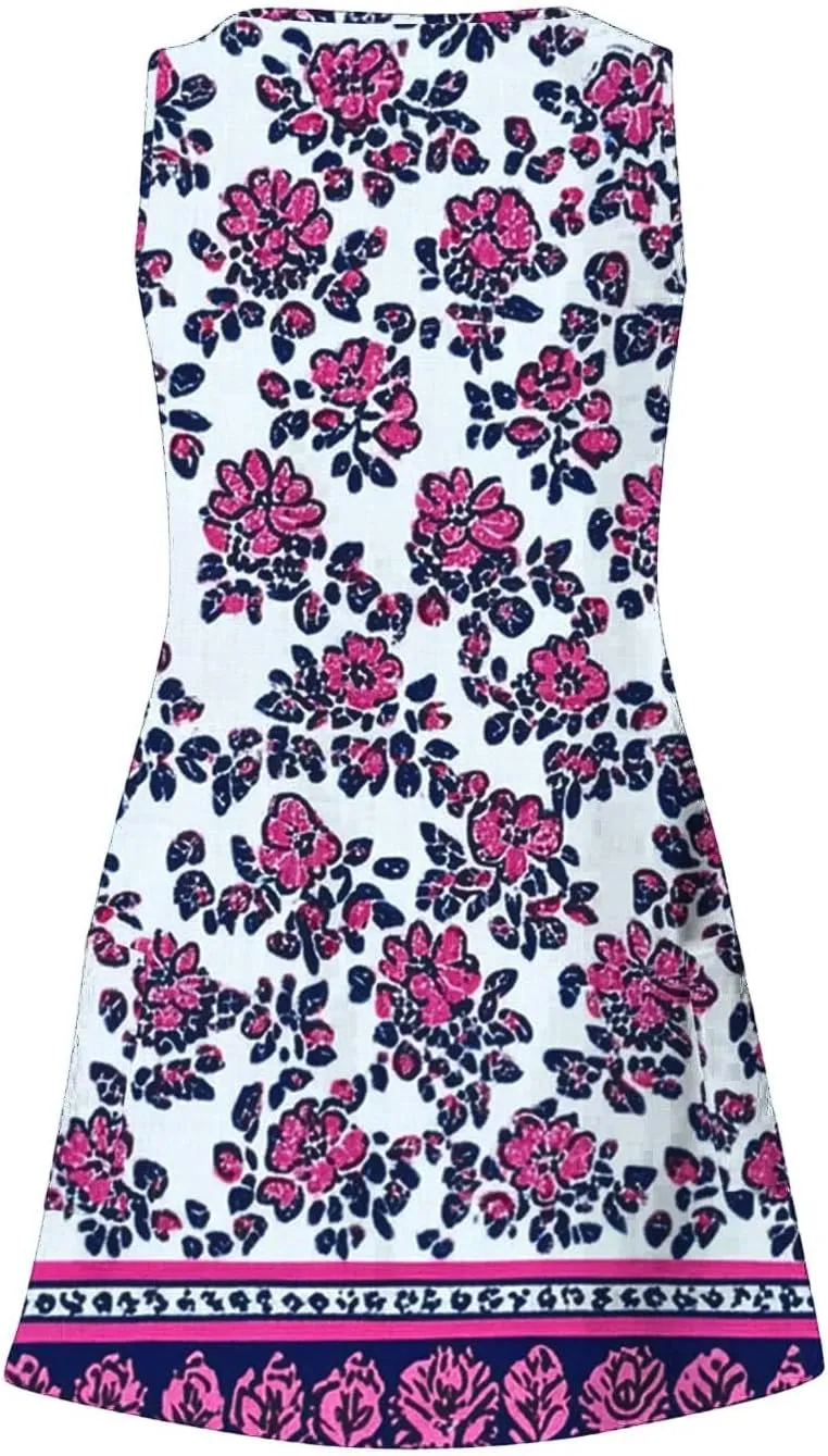 Womens Summer Dresses Strap Sleeveless Casual Sundress Floral Vintage Printed Maxi Dresses Beach Vacation Clothes