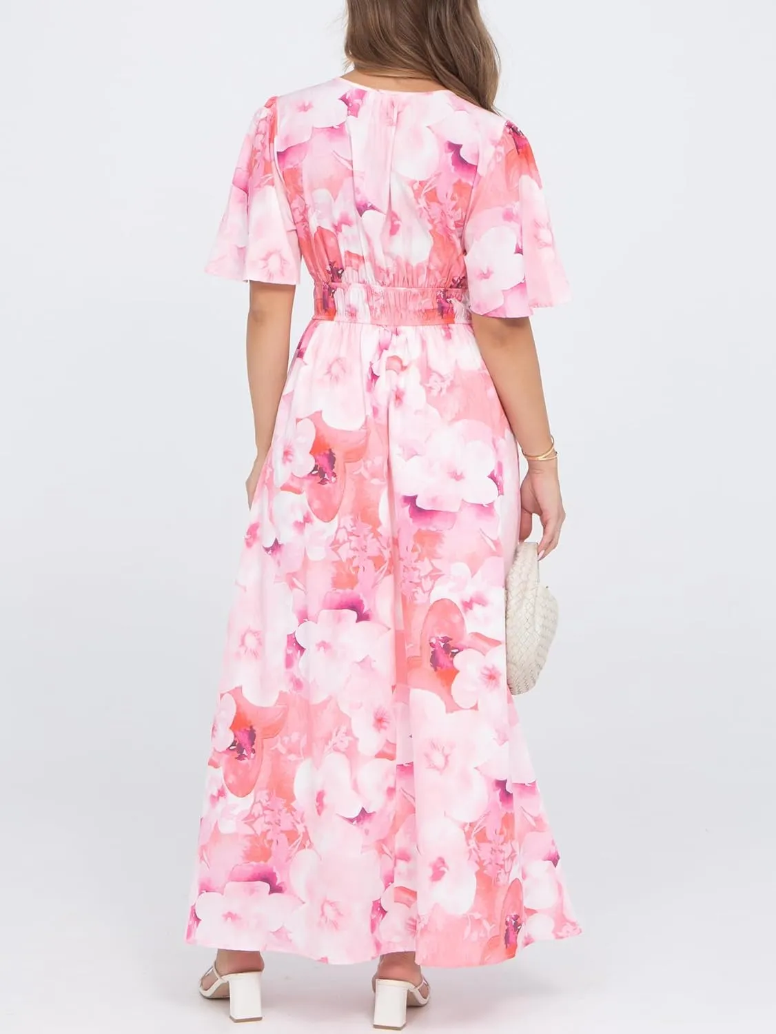 Womens V Neck Flutter Sleeve Boho Midi Dress Summer Wedding Guest Beach Party Long Dresses