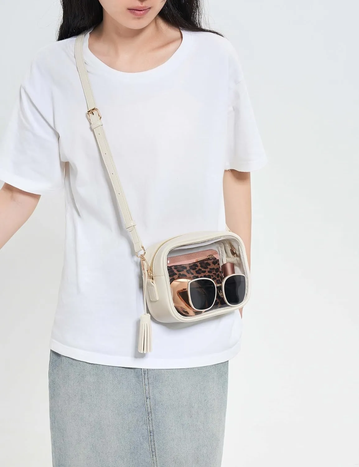 Yarnic Stadium Approved PVC Crossbody Purse - Small Clear Bag with Adjustable Shoulder Strap