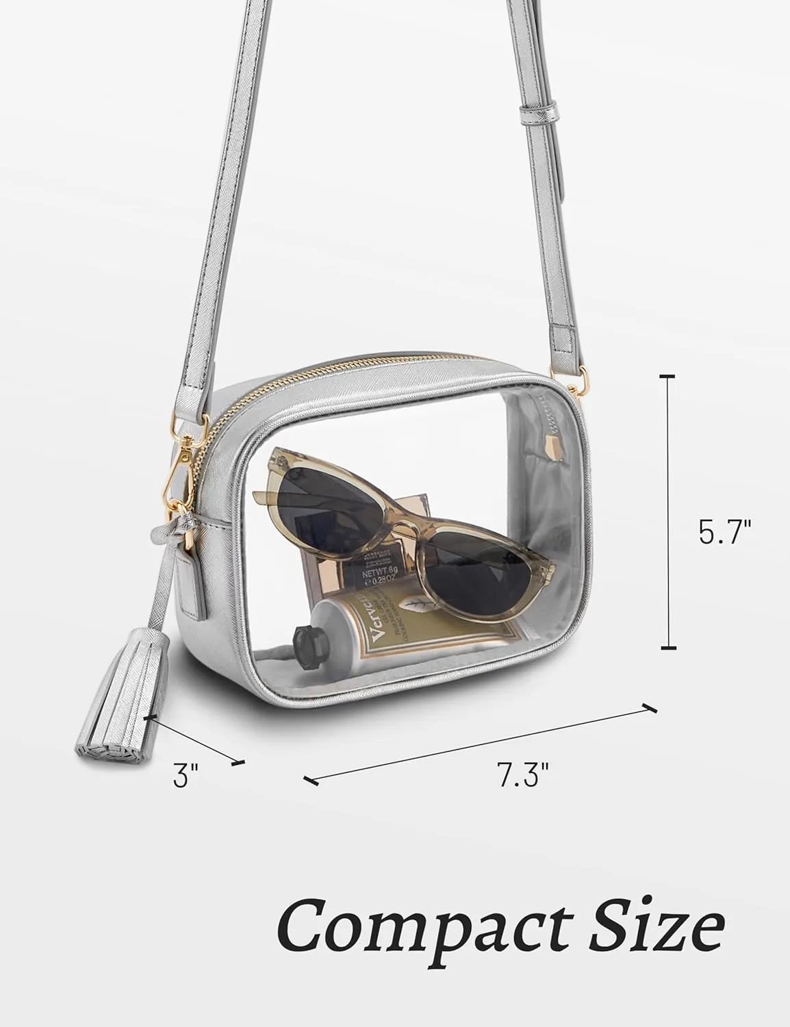 Yarnic Stadium Approved PVC Crossbody Purse - Small Clear Bag with Adjustable Shoulder Strap
