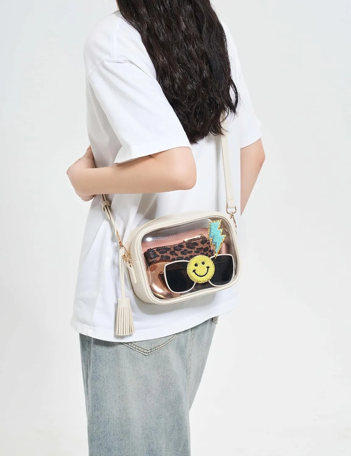 Yarnic Stadium Approved PVC Crossbody Purse - Small Clear Bag with Adjustable Shoulder Strap