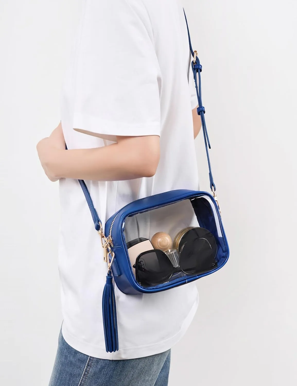 Yarnic Stadium Approved PVC Crossbody Purse - Small Clear Bag with Adjustable Shoulder Strap