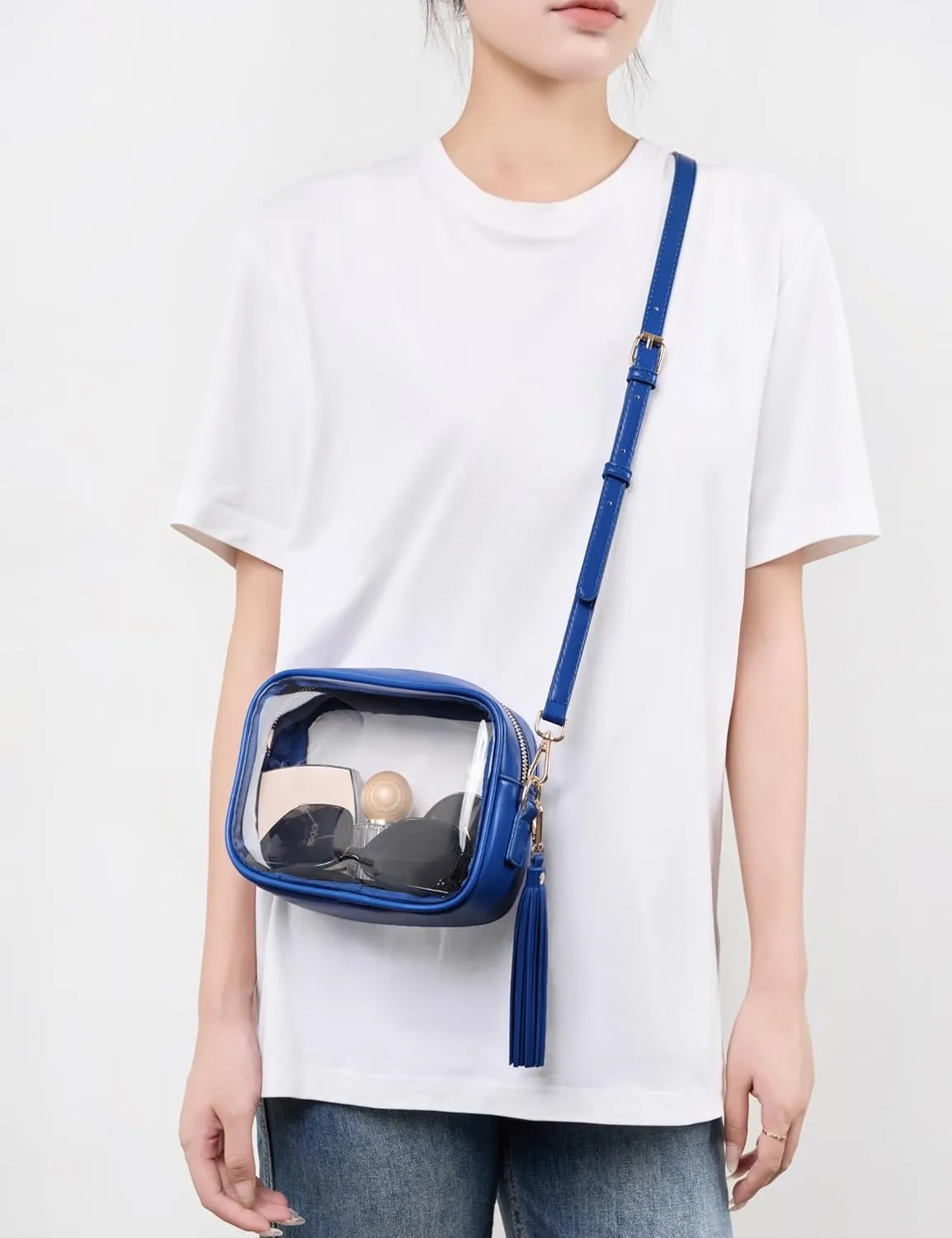 Yarnic Stadium Approved PVC Crossbody Purse - Small Clear Bag with Adjustable Shoulder Strap