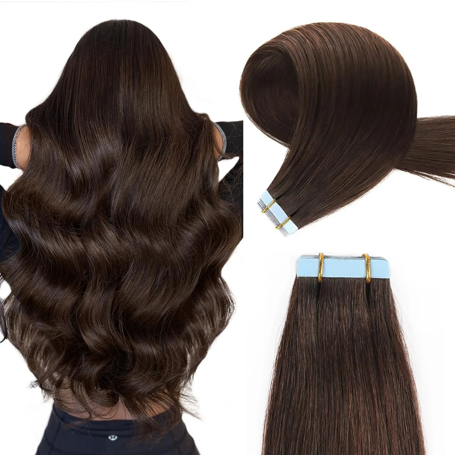 YILITE Brown Tape in Hair Extensions Human Hair,#2 Darkest Brown Tape ins, Silky Straight Tape in Human Hair Extensions 20pcs 50g 18 inch,Hair Extensions Tape in(18inch #2 Dark Brown)