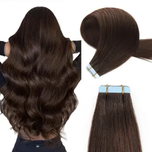 YILITE Brown Tape in Hair Extensions Human Hair,#2 Darkest Brown Tape ins, Silky Straight Tape in Human Hair Extensions 20pcs 50g 18 inch,Hair Extensions Tape in(18inch #2 Dark Brown)
