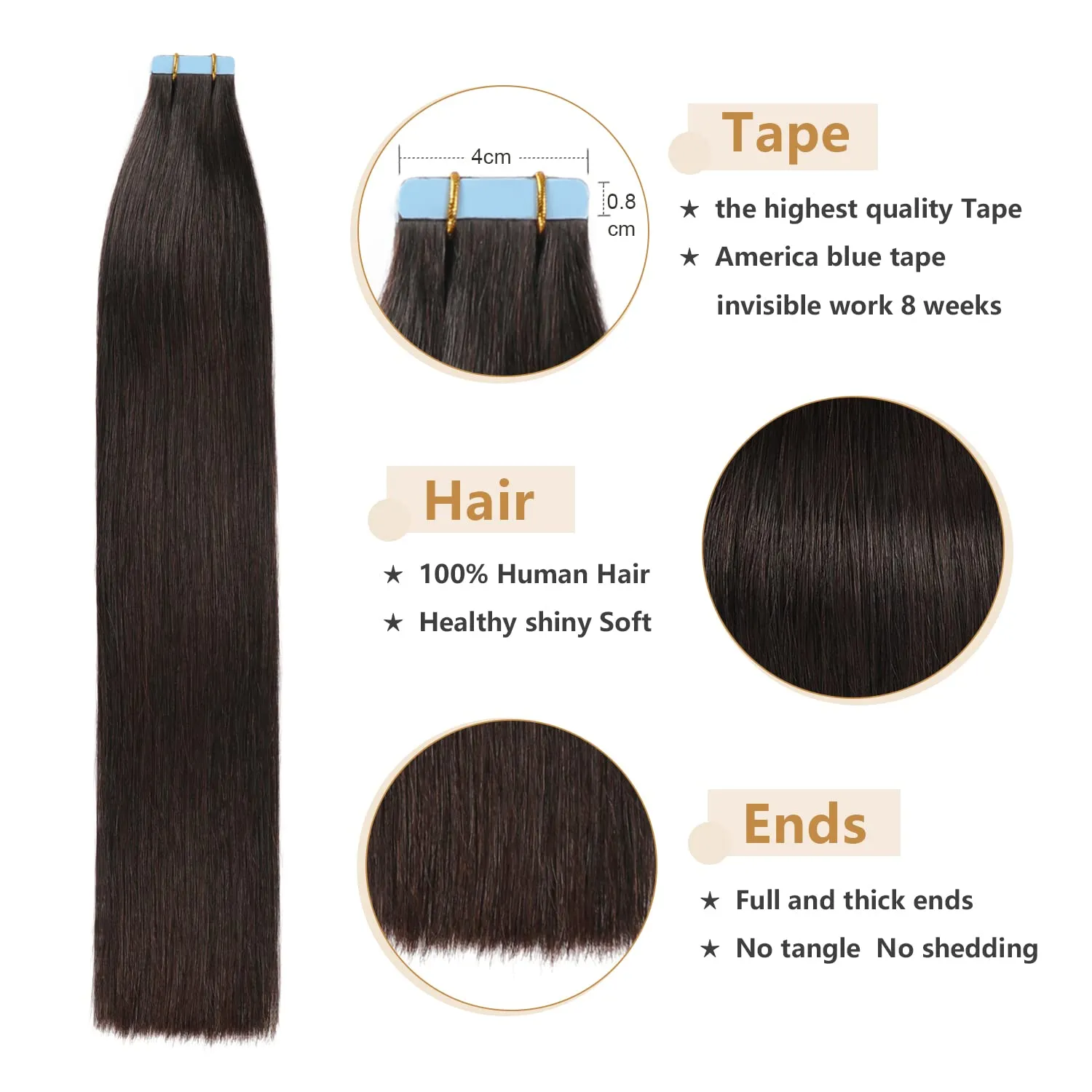 YILITE Remy Human Hair Tape in Extensions - 14 Inch, 40g, 20pcs, Straight, Natural Black 1B