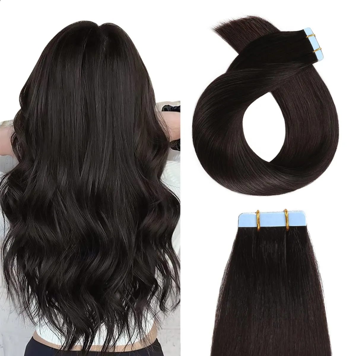 YILITE Remy Human Hair Tape in Extensions - 14 Inch, 40g, 20pcs, Straight, Natural Black 1B