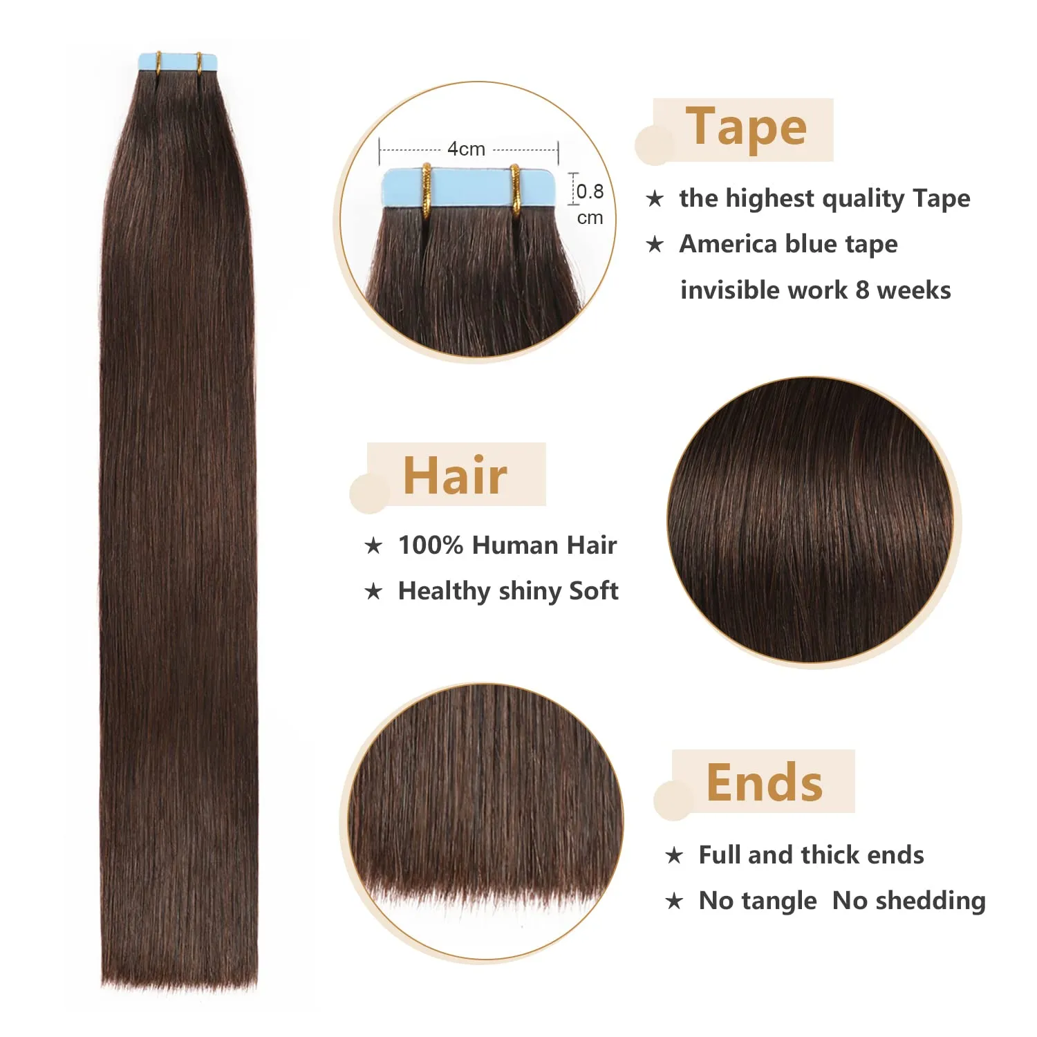 YILITE Tape in Hair Extensions Human Hair #2 Darkest Brown 14inch Silky Straight Real Natural Remy Tape in Human Hair Extensions 20pcs 40g/pack(#2 Darkest Brown14 inch)