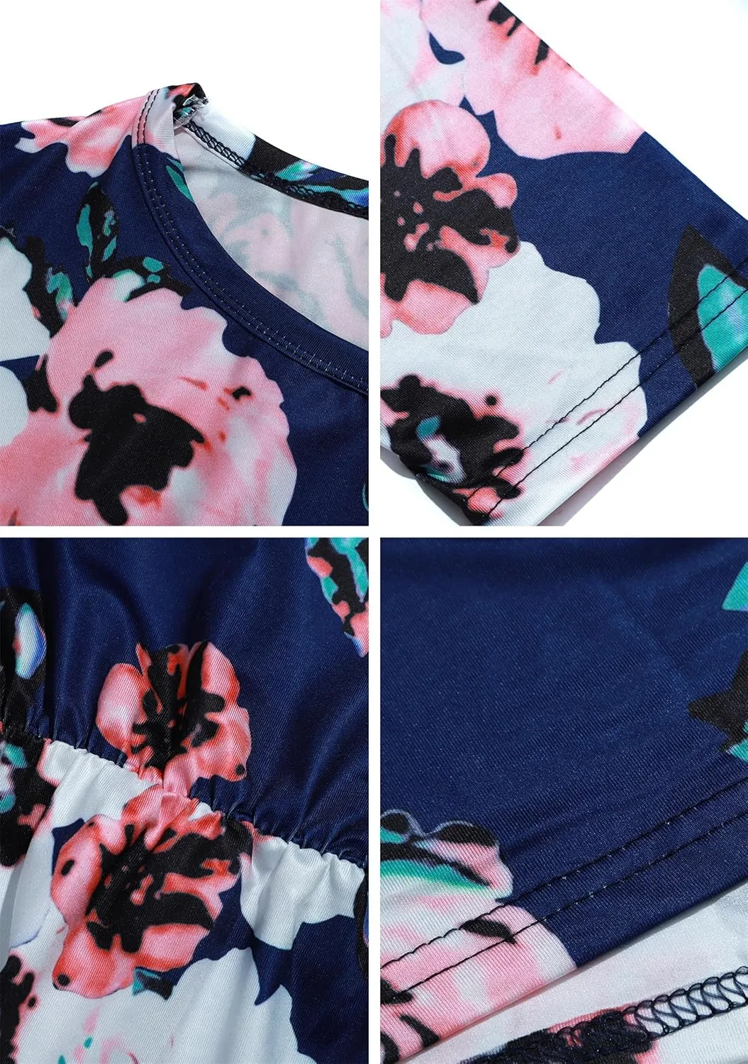 YMING Mommy and Daughter Matching Dresses Parent Child Sleeveless Outfits Floral Printed Dress