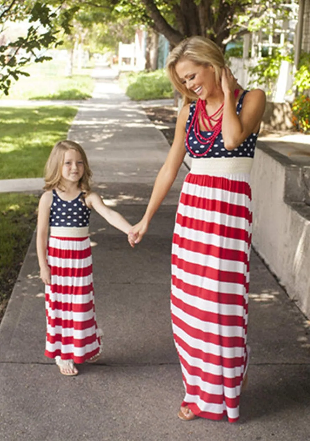 YMING Mommy and Daughter Matching Dresses Parent Child Sleeveless Outfits Floral Printed Dress
