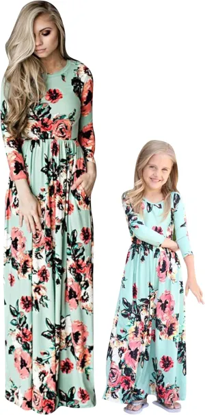 YMING Mommy and Daughter Matching Dresses Parent Child Sleeveless Outfits Floral Printed Dress