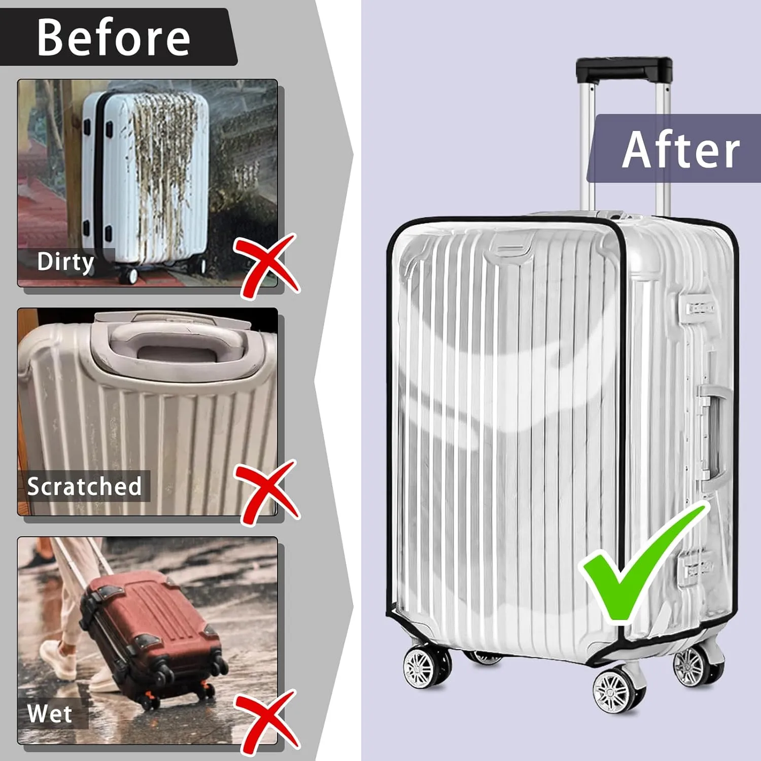 Yotako Clear PVC Suitcase Cover Protectors 30 Inch Luggage Cover Protectors for Wheeled Suitcase 30''