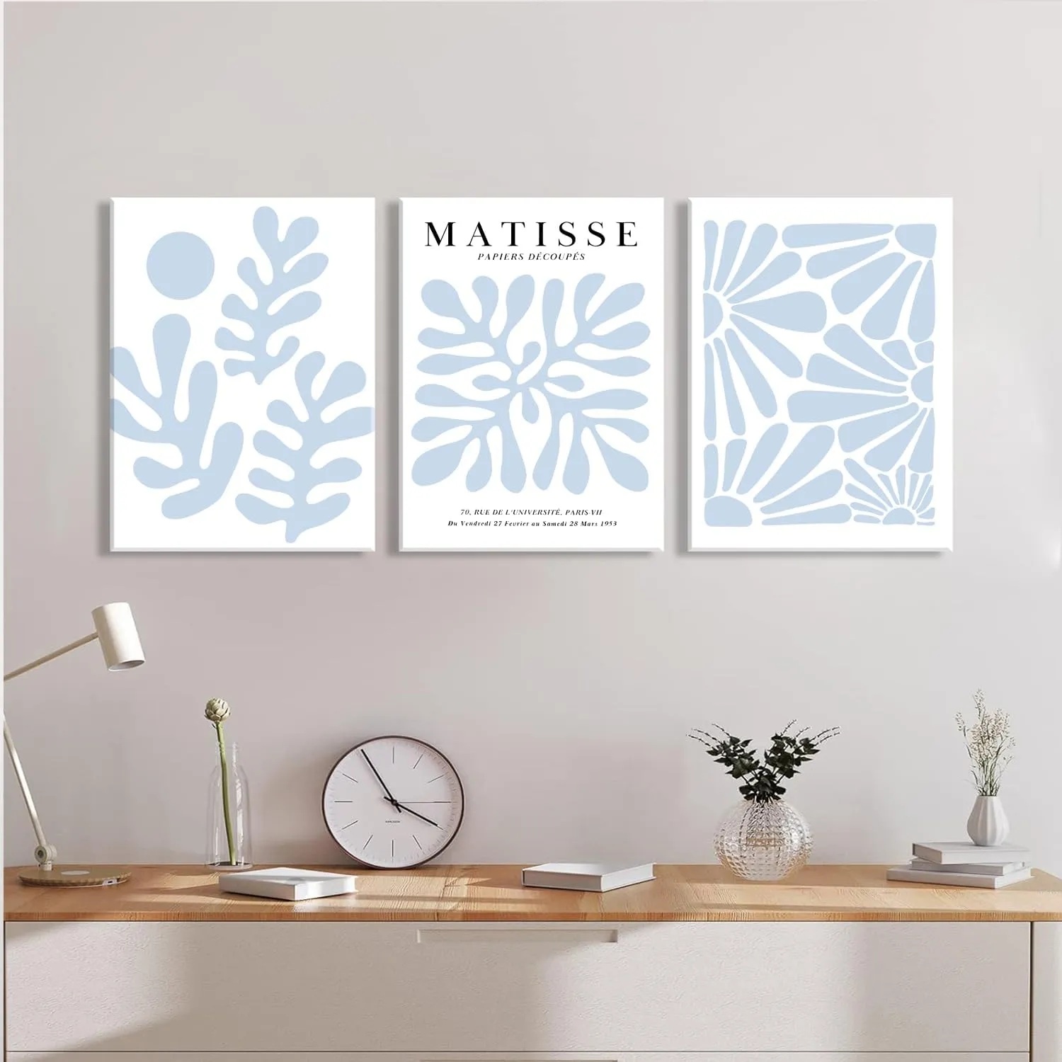yulihaz Matisse Flower Wall Art Abstract Minimalist Light Blue Henri Matisse Canvas Posters Prints Aesthetic Pictures Wall Decor Gallery Home Decoration for Bedroom Living Room Framed 12x16 inch