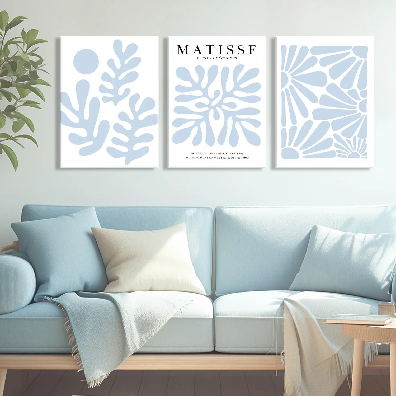 yulihaz Matisse Flower Wall Art Abstract Minimalist Light Blue Henri Matisse Canvas Posters Prints Aesthetic Pictures Wall Decor Gallery Home Decoration for Bedroom Living Room Framed 12x16 inch