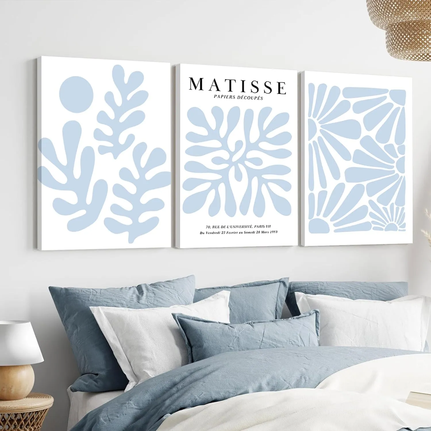 yulihaz Matisse Flower Wall Art Abstract Minimalist Light Blue Henri Matisse Canvas Posters Prints Aesthetic Pictures Wall Decor Gallery Home Decoration for Bedroom Living Room Framed 12x16 inch