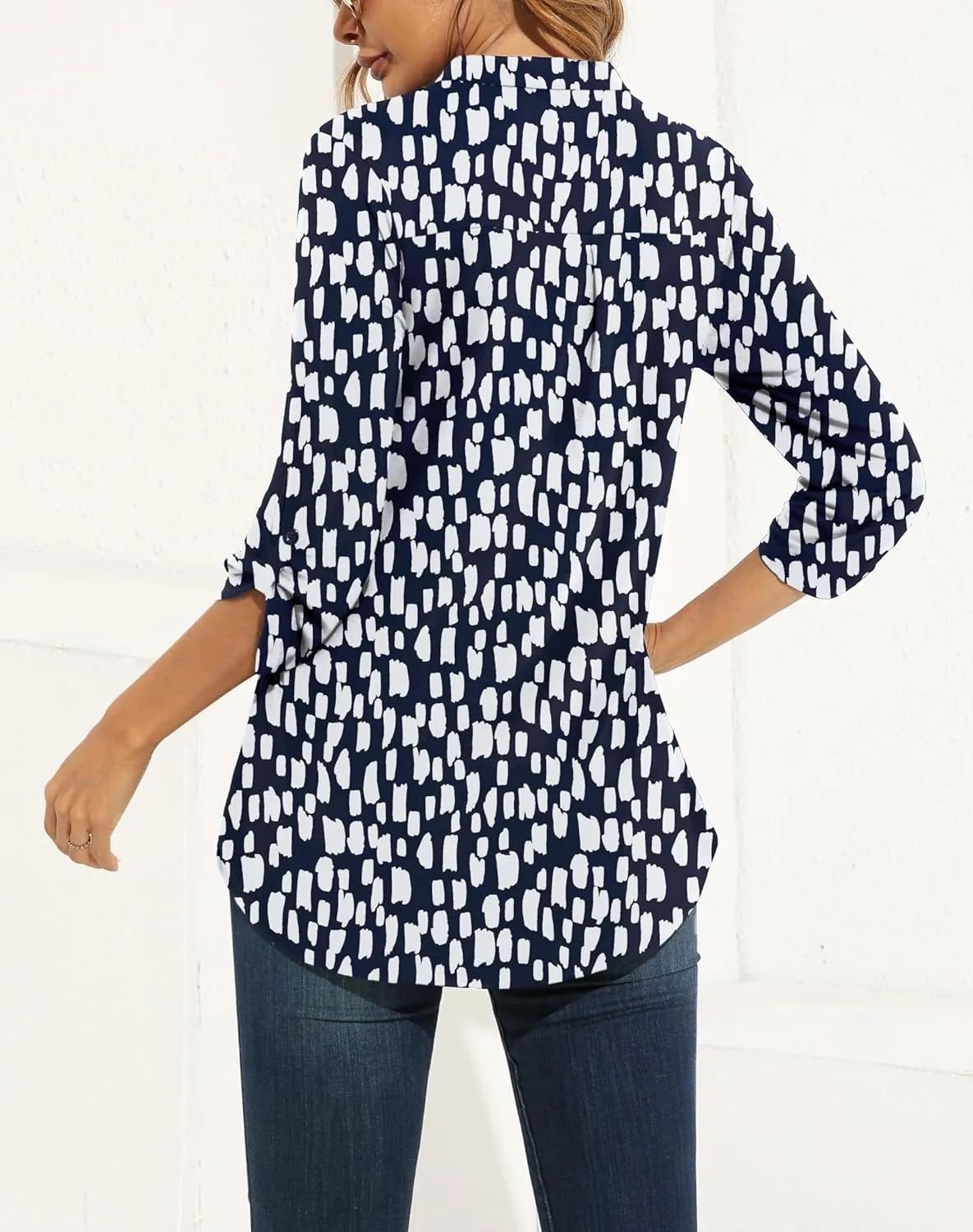 Zattcas Womens Floral Printed Tunic Shirts 3/4 Roll Sleeve Notch Neck Tunic Top