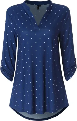 Zattcas Womens Floral Printed Tunic Shirts 3/4 Roll Sleeve Notch Neck Tunic Top