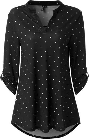 Zattcas Womens Floral Printed Tunic Shirts 3/4 Roll Sleeve Notch Neck Tunic Top