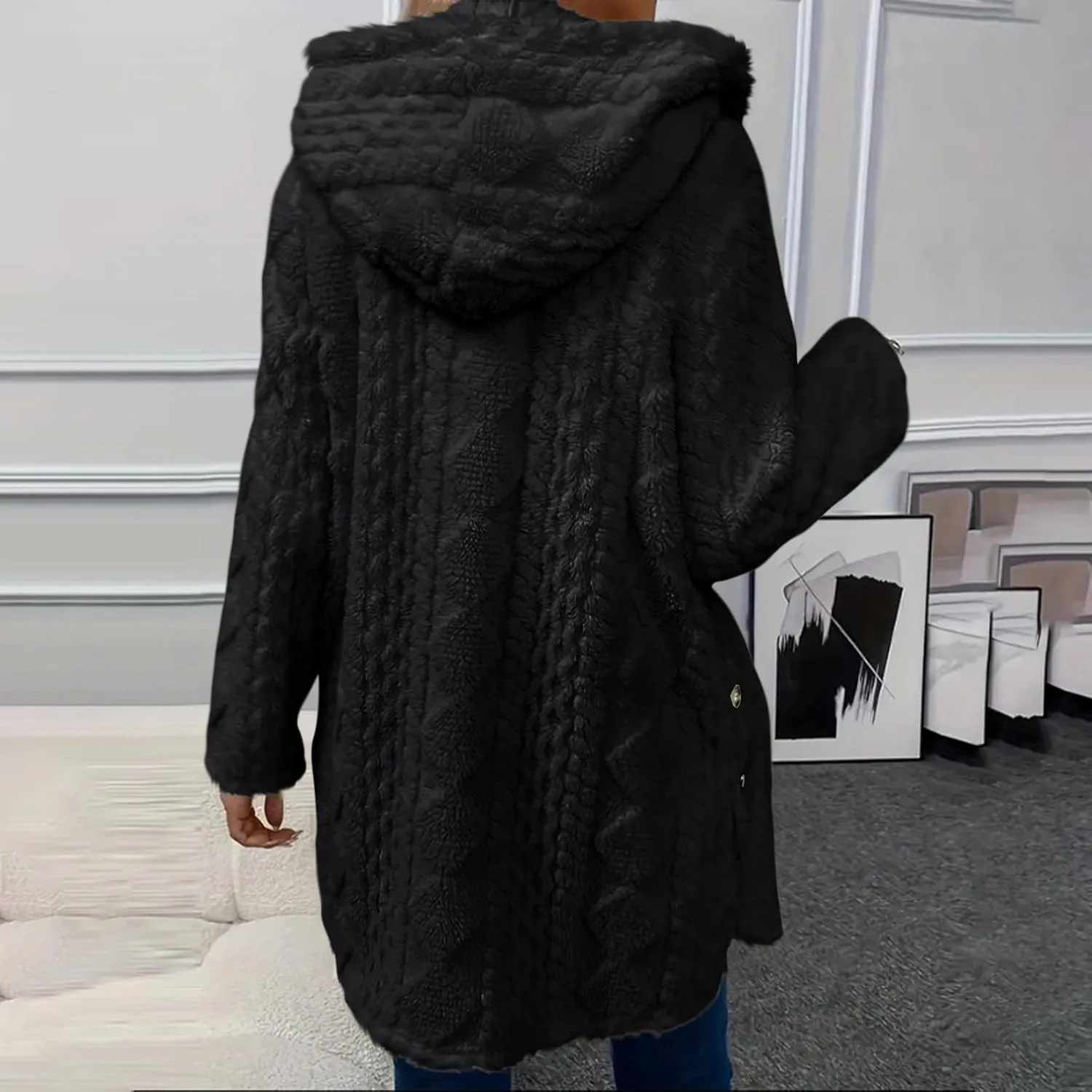 ZDRZK Winter Jackets for Women 2024 Shaggy Faux Shearling Plush Warm Soft Cardigans Long Sleeve Open Front Casual Coats