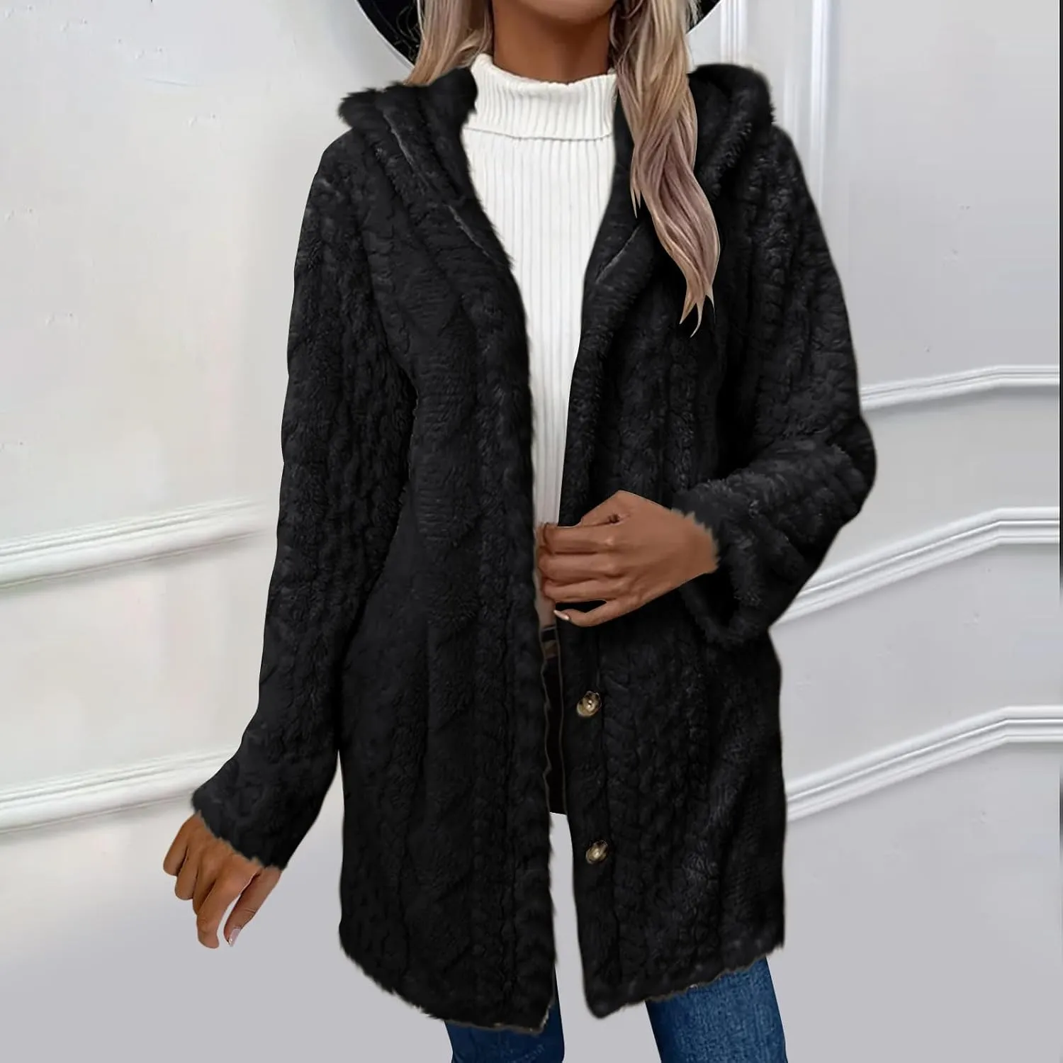 ZDRZK Winter Jackets for Women 2024 Shaggy Faux Shearling Plush Warm Soft Cardigans Long Sleeve Open Front Casual Coats