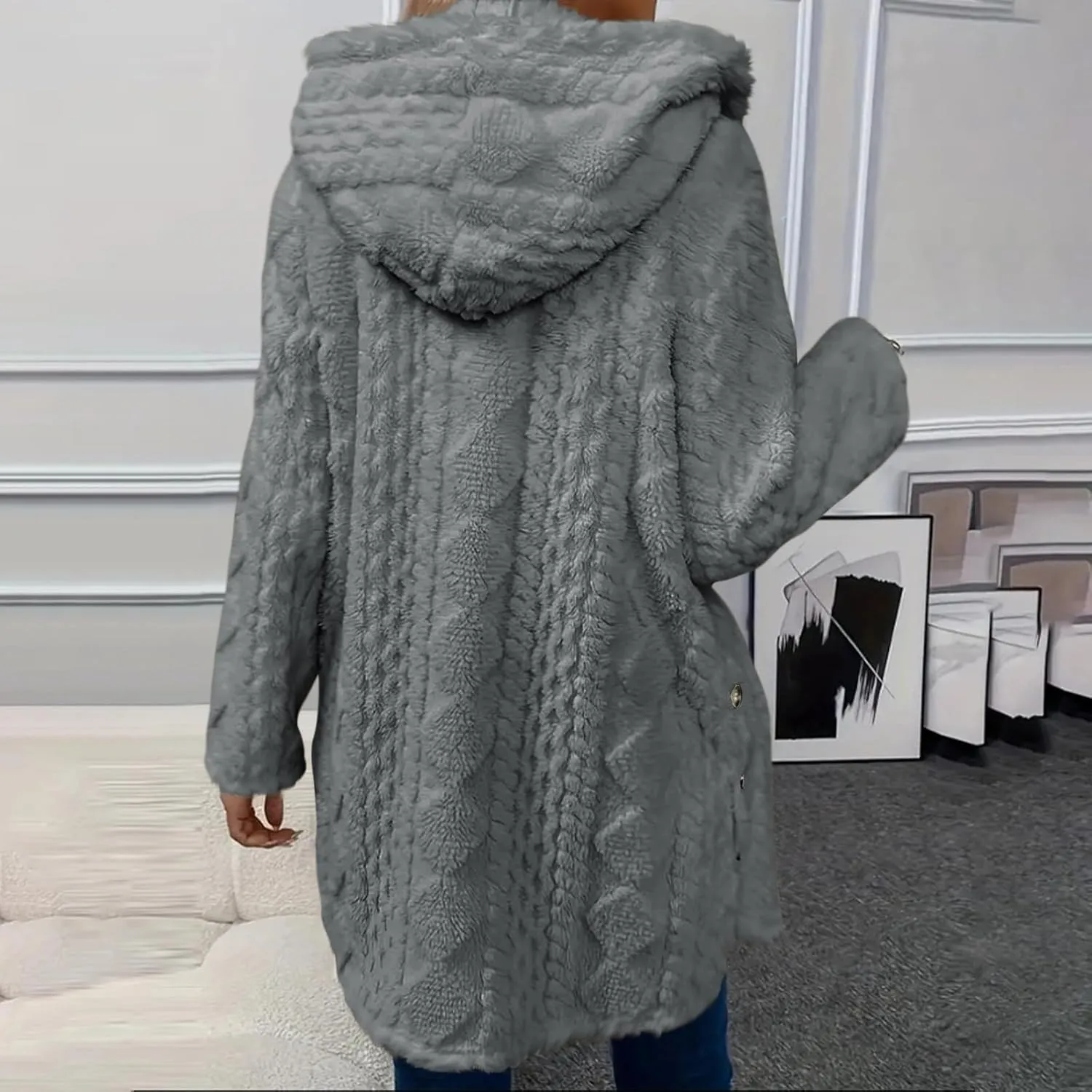 ZDRZK Winter Jackets for Women 2024 Shaggy Faux Shearling Plush Warm Soft Cardigans Long Sleeve Open Front Casual Coats