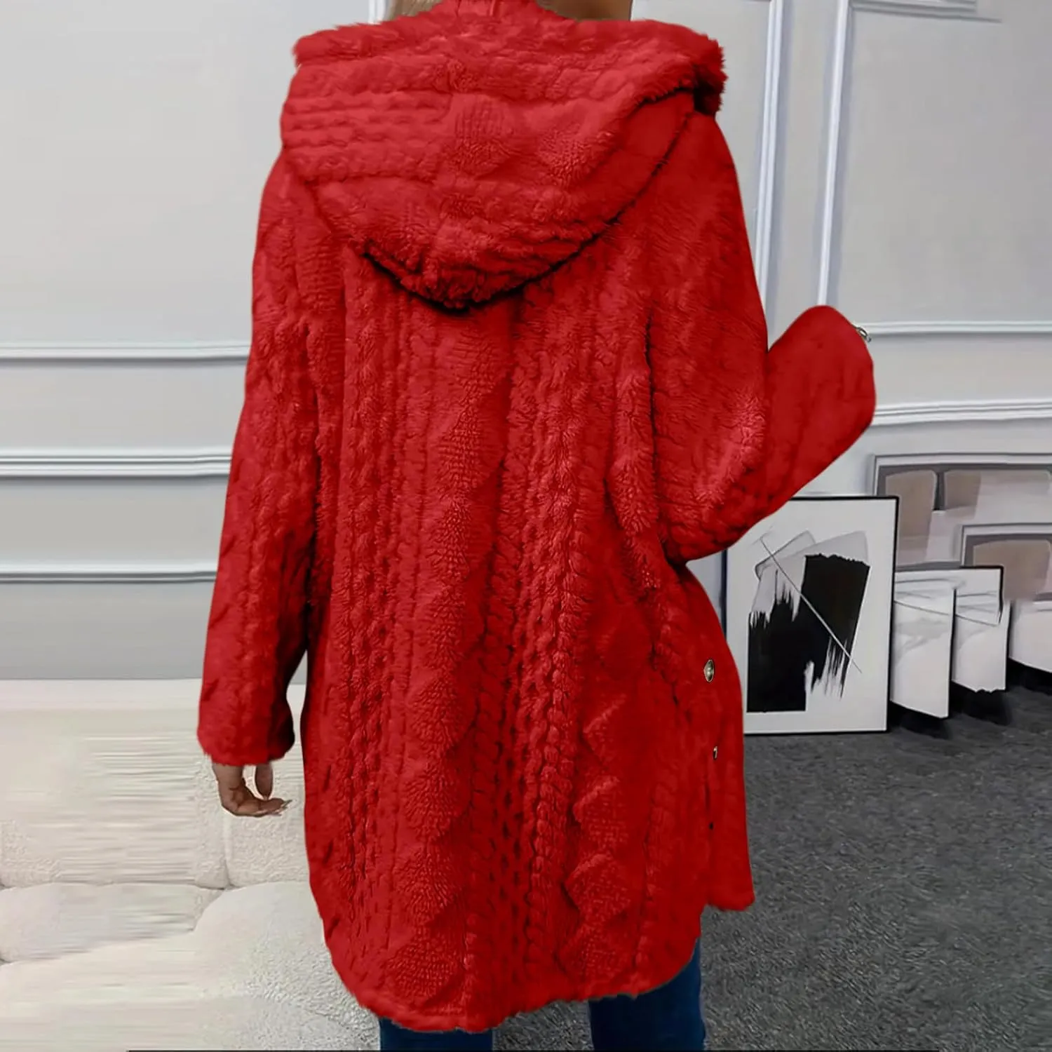 ZDRZK Winter Jackets for Women 2024 Shaggy Faux Shearling Plush Warm Soft Cardigans Long Sleeve Open Front Casual Coats