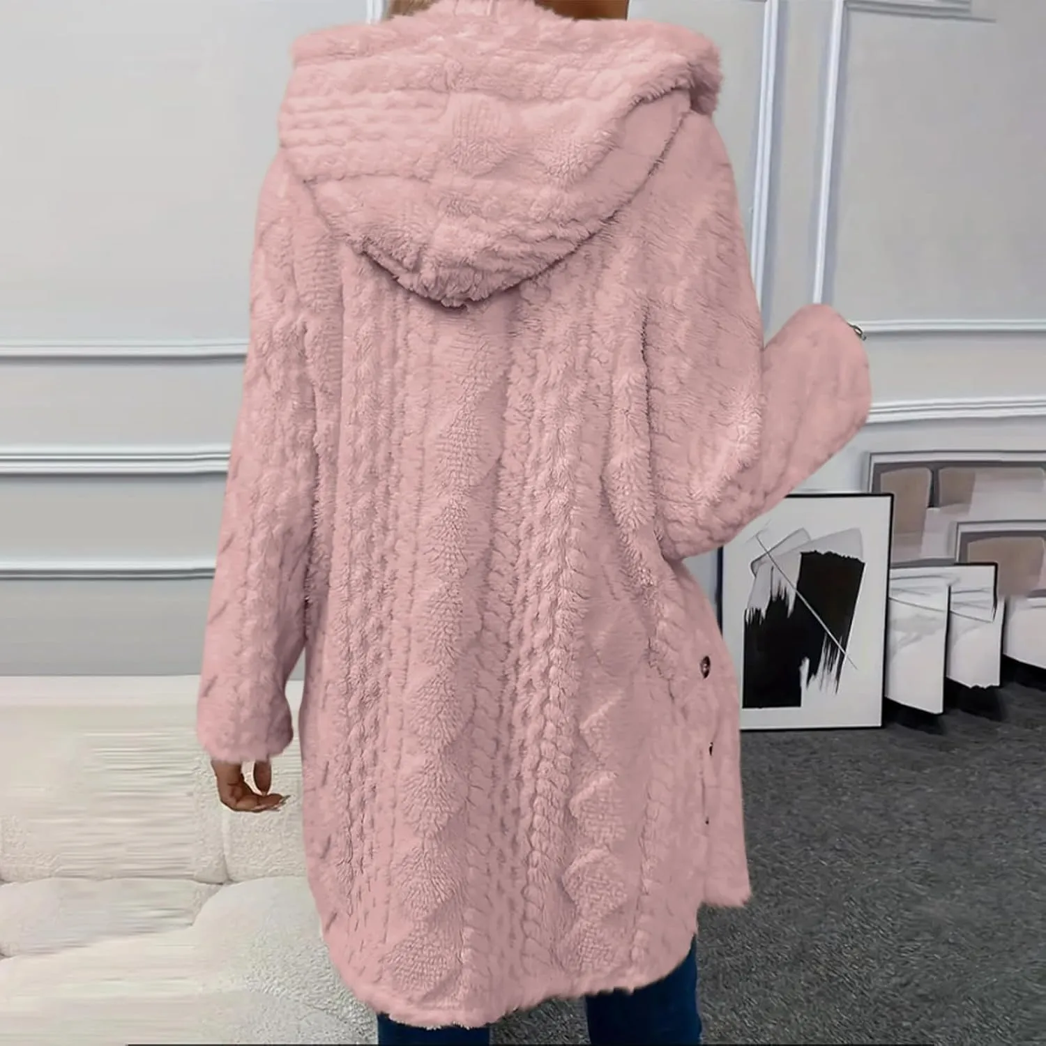 ZDRZK Winter Jackets for Women 2024 Shaggy Faux Shearling Plush Warm Soft Cardigans Long Sleeve Open Front Casual Coats