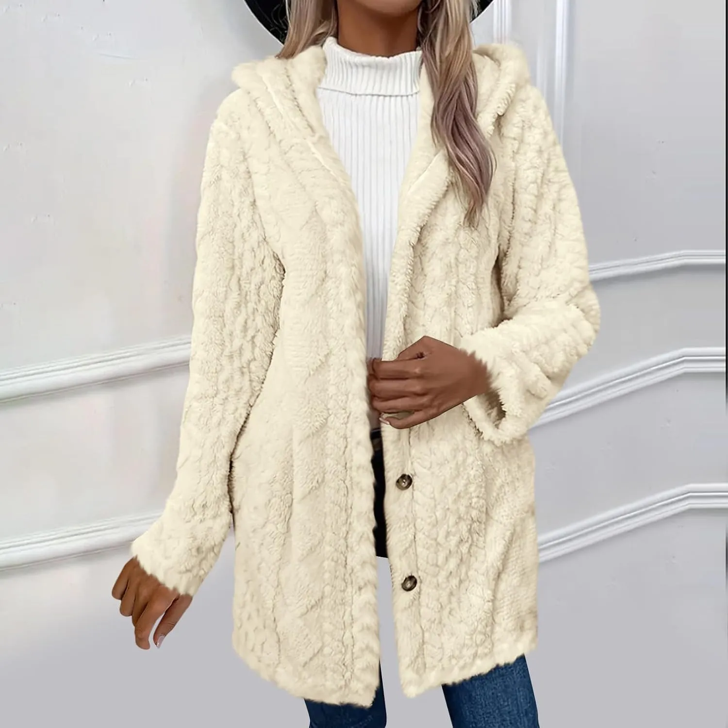 ZDRZK Winter Jackets for Women 2024 Shaggy Faux Shearling Plush Warm Soft Cardigans Long Sleeve Open Front Casual Coats