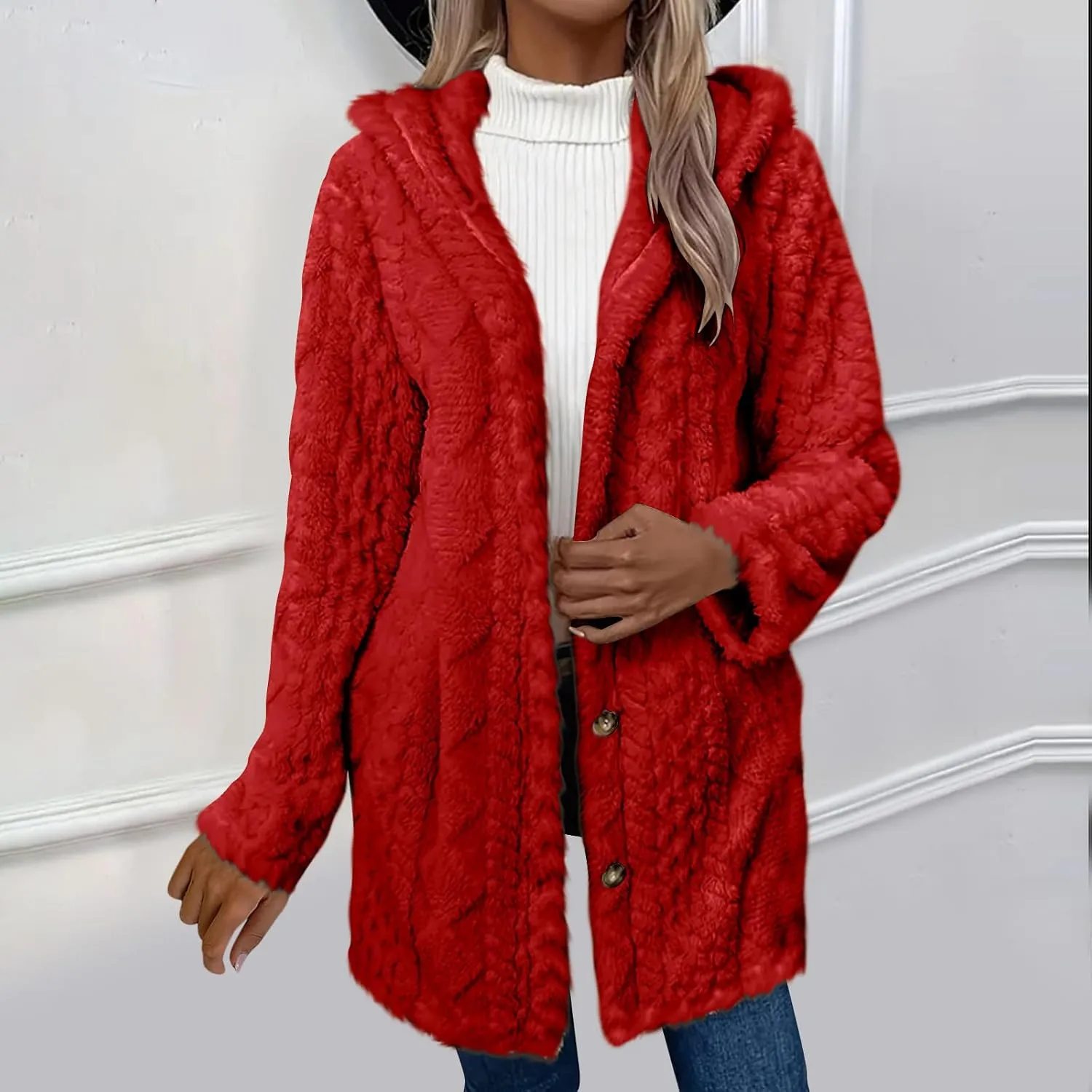 ZDRZK Winter Jackets for Women 2024 Shaggy Faux Shearling Plush Warm Soft Cardigans Long Sleeve Open Front Casual Coats