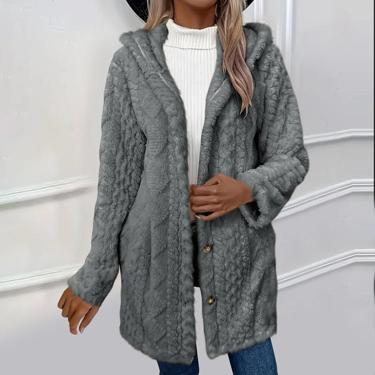 ZDRZK Winter Jackets for Women 2024 Shaggy Faux Shearling Plush Warm Soft Cardigans Long Sleeve Open Front Casual Coats