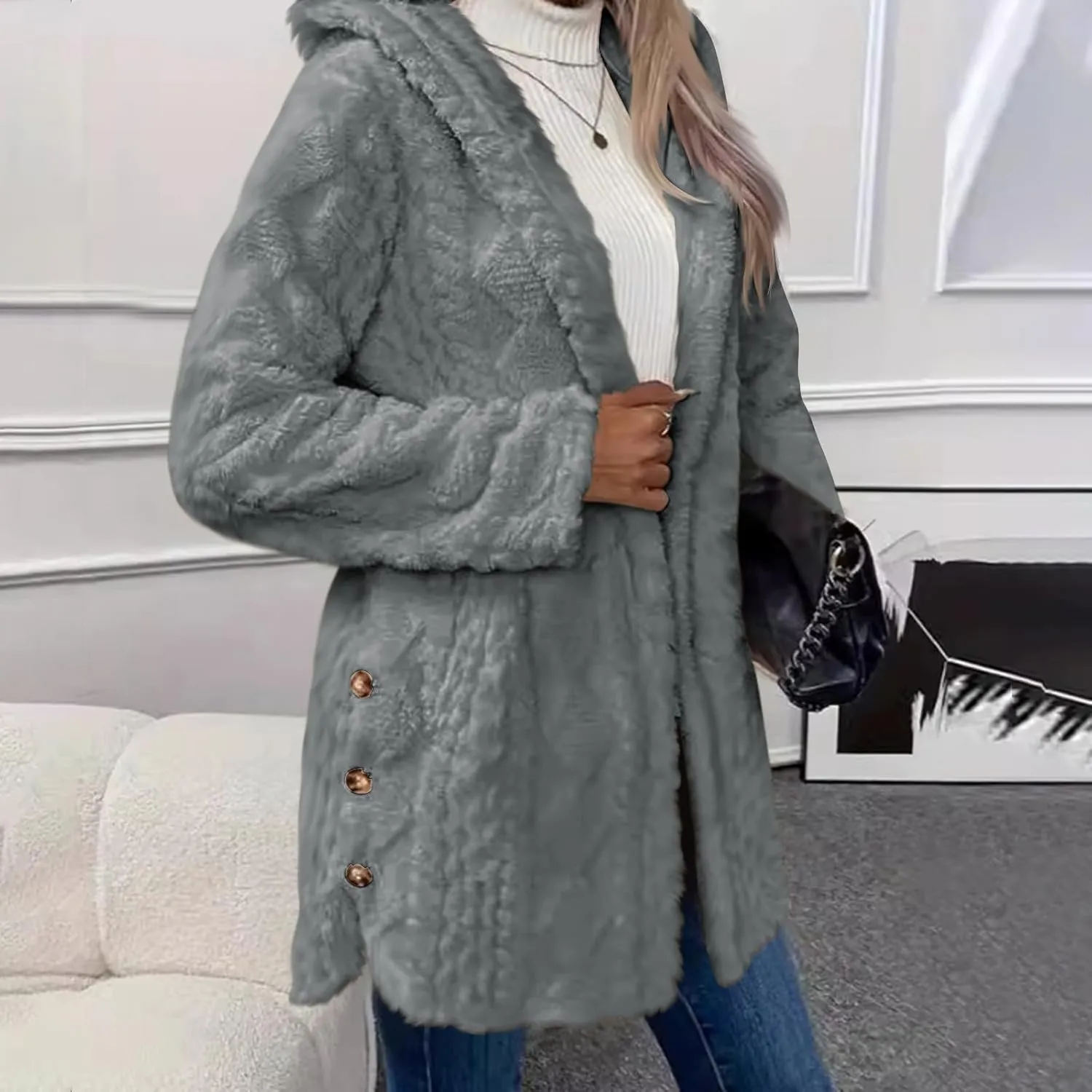 ZDRZK Winter Jackets for Women 2024 Shaggy Faux Shearling Plush Warm Soft Cardigans Long Sleeve Open Front Casual Coats