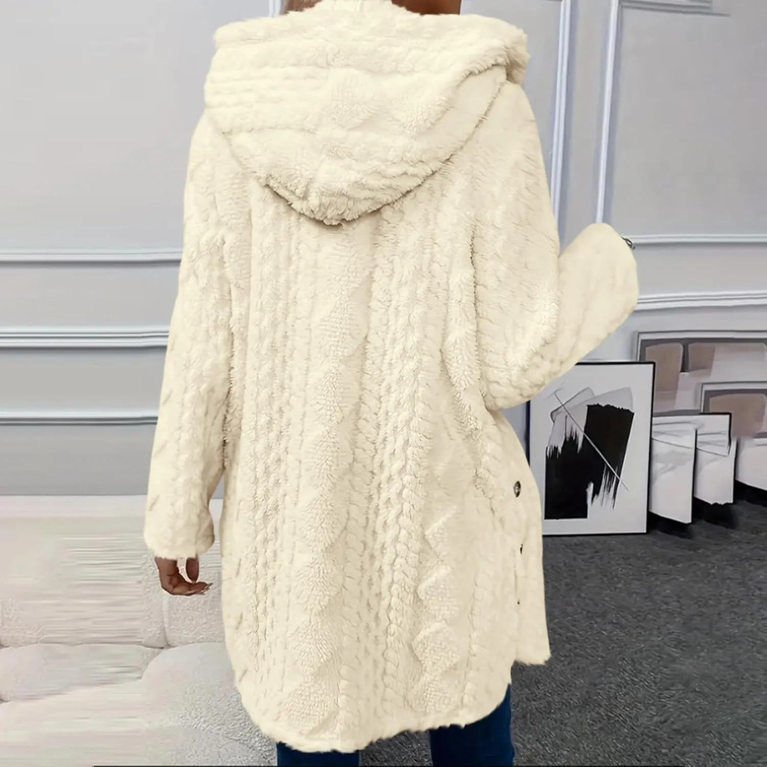 ZDRZK Winter Jackets for Women 2024 Shaggy Faux Shearling Plush Warm Soft Cardigans Long Sleeve Open Front Casual Coats