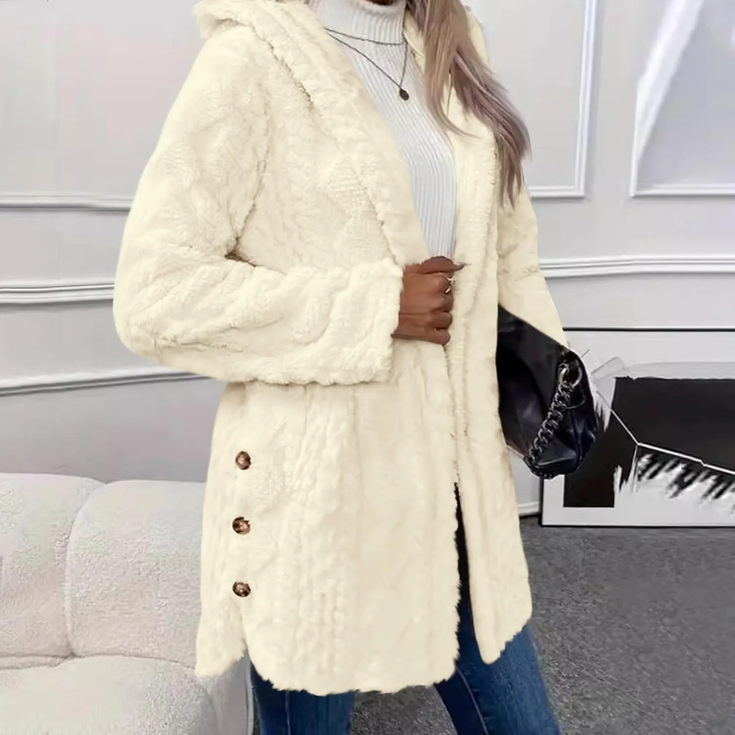 ZDRZK Winter Jackets for Women 2024 Shaggy Faux Shearling Plush Warm Soft Cardigans Long Sleeve Open Front Casual Coats