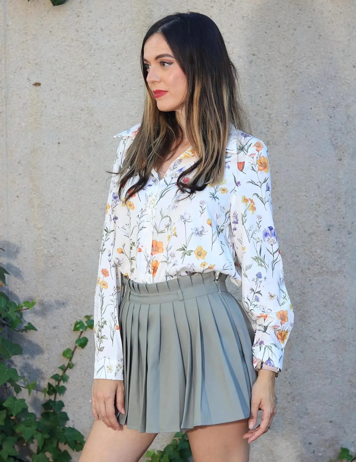 Zeagoo Button Down Shirts for Women Dressy Floral Printed Long Sleeve Blouse Business Casual Work Tops