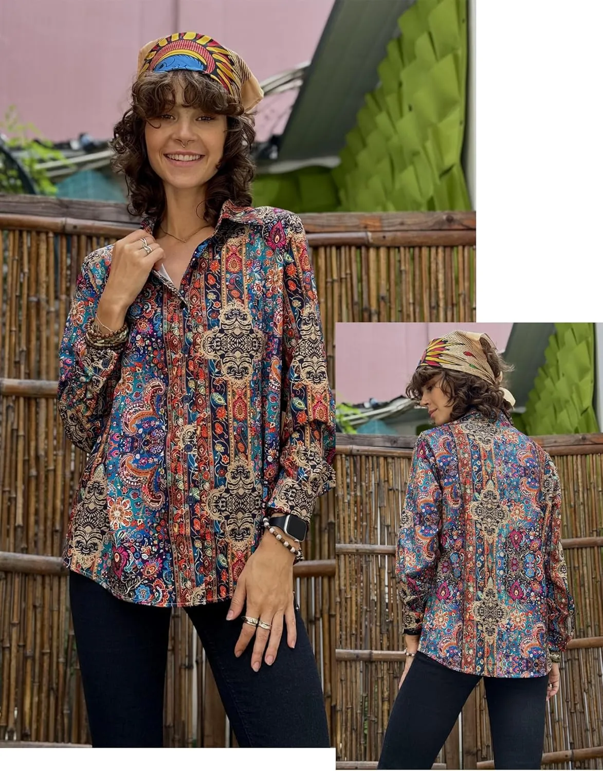 Zeagoo Button Down Shirts for Women Dressy Floral Printed Long Sleeve Blouse Business Casual Work Tops
