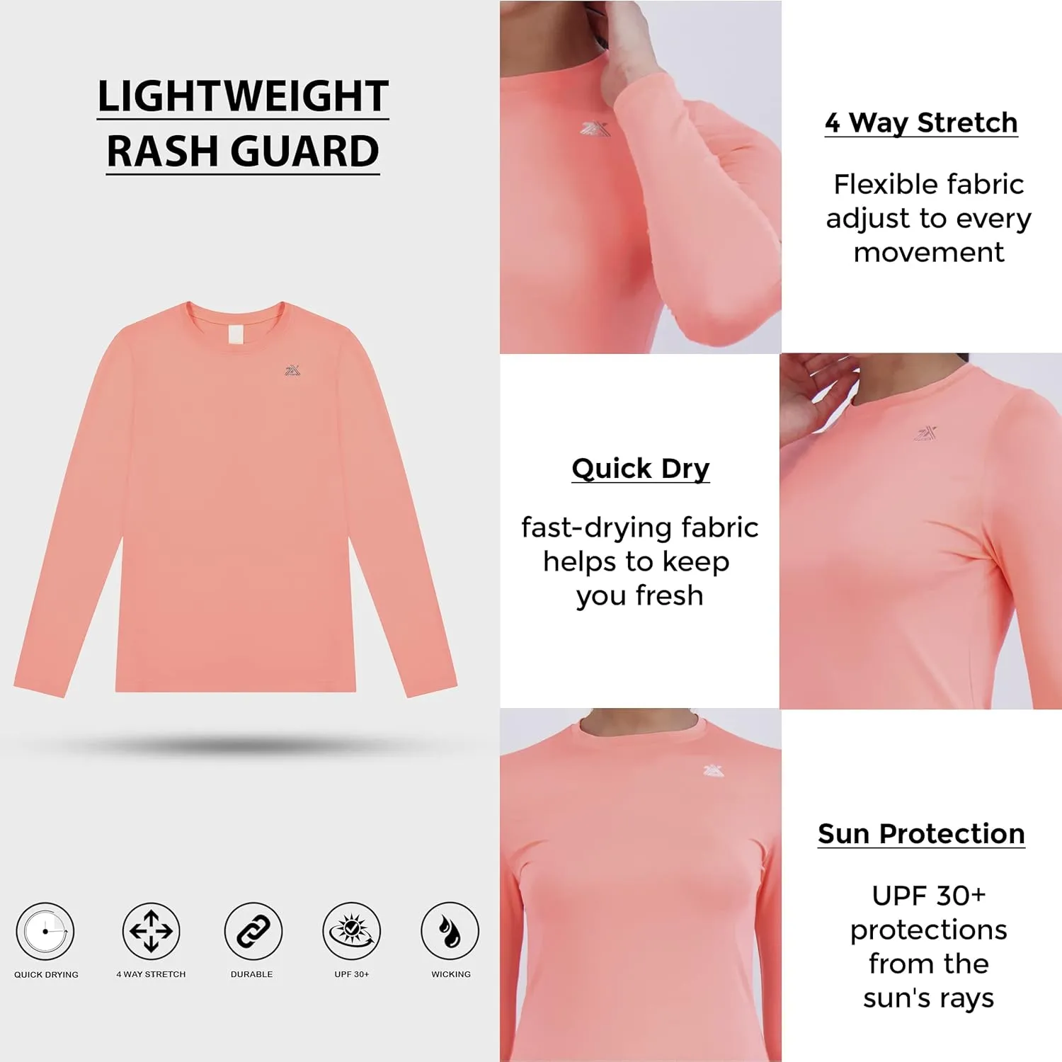 ZeroXposur Womens UV Shirt and Board Short Swimwear Set - Long Sleeve Rash Guard for Women with Printed Swim Short