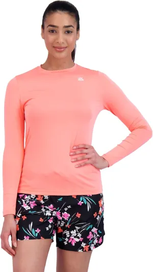 ZeroXposur Womens UV Shirt and Board Short Swimwear Set - Long Sleeve Rash Guard for Women with Printed Swim Short