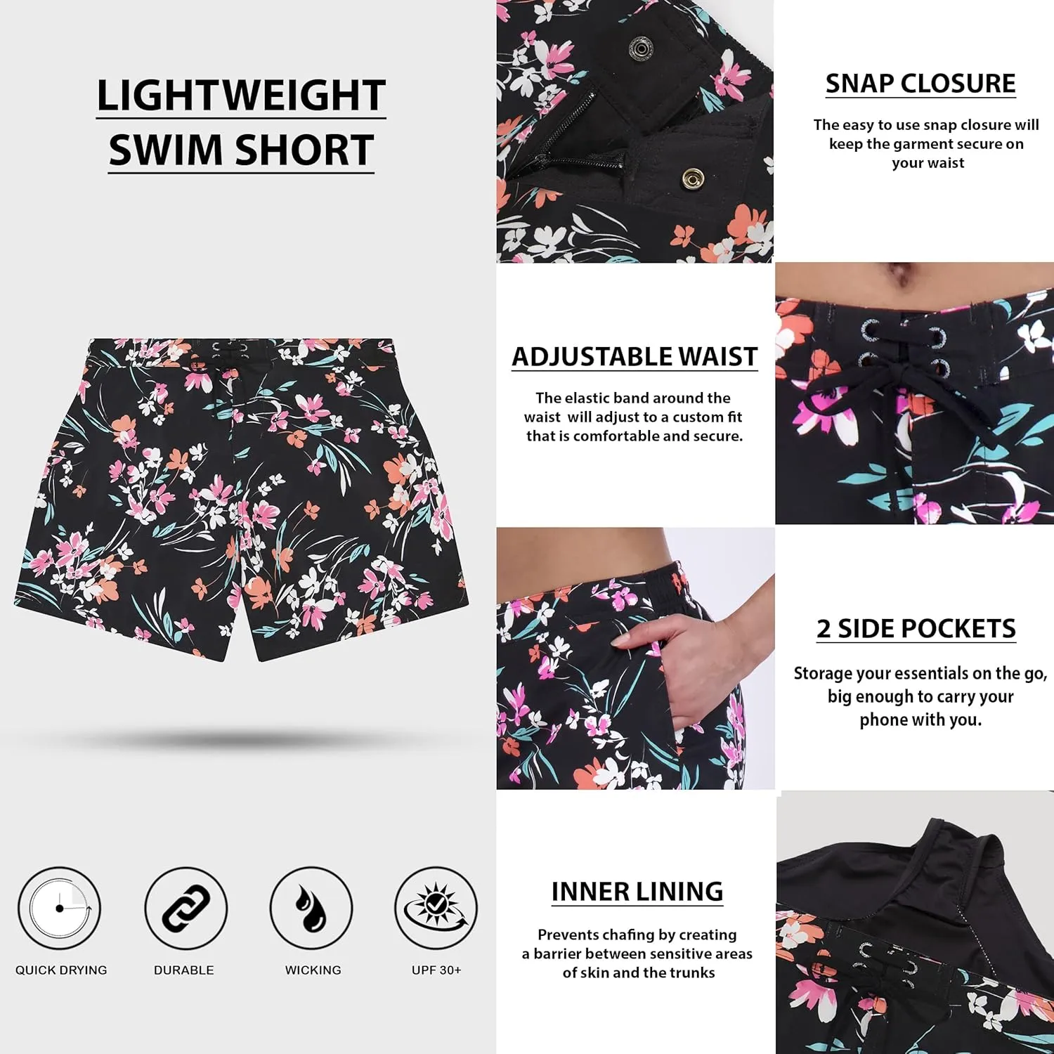 ZeroXposur Womens UV Shirt and Board Short Swimwear Set - Long Sleeve Rash Guard for Women with Printed Swim Short