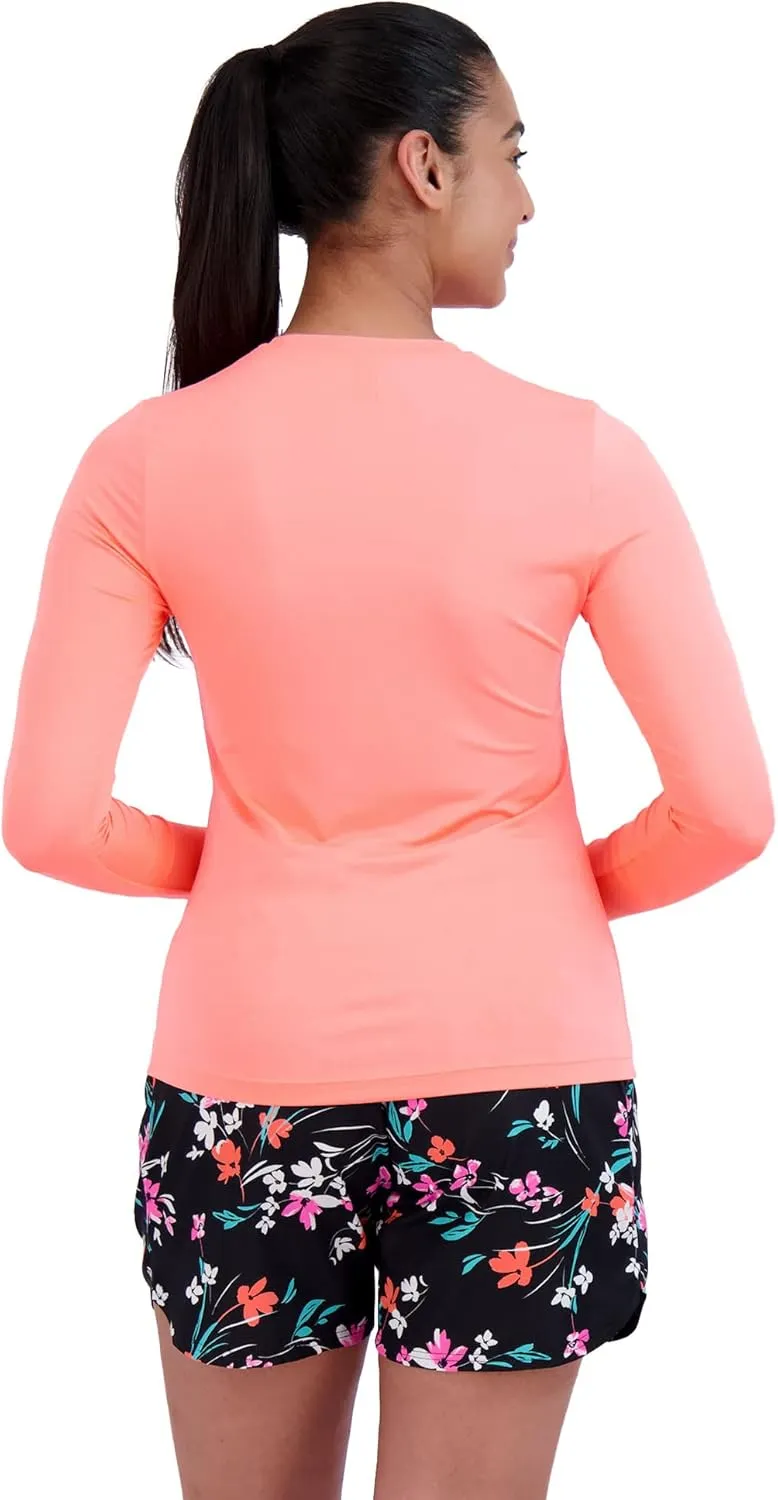 ZeroXposur Womens UV Shirt and Board Short Swimwear Set - Long Sleeve Rash Guard for Women with Printed Swim Short