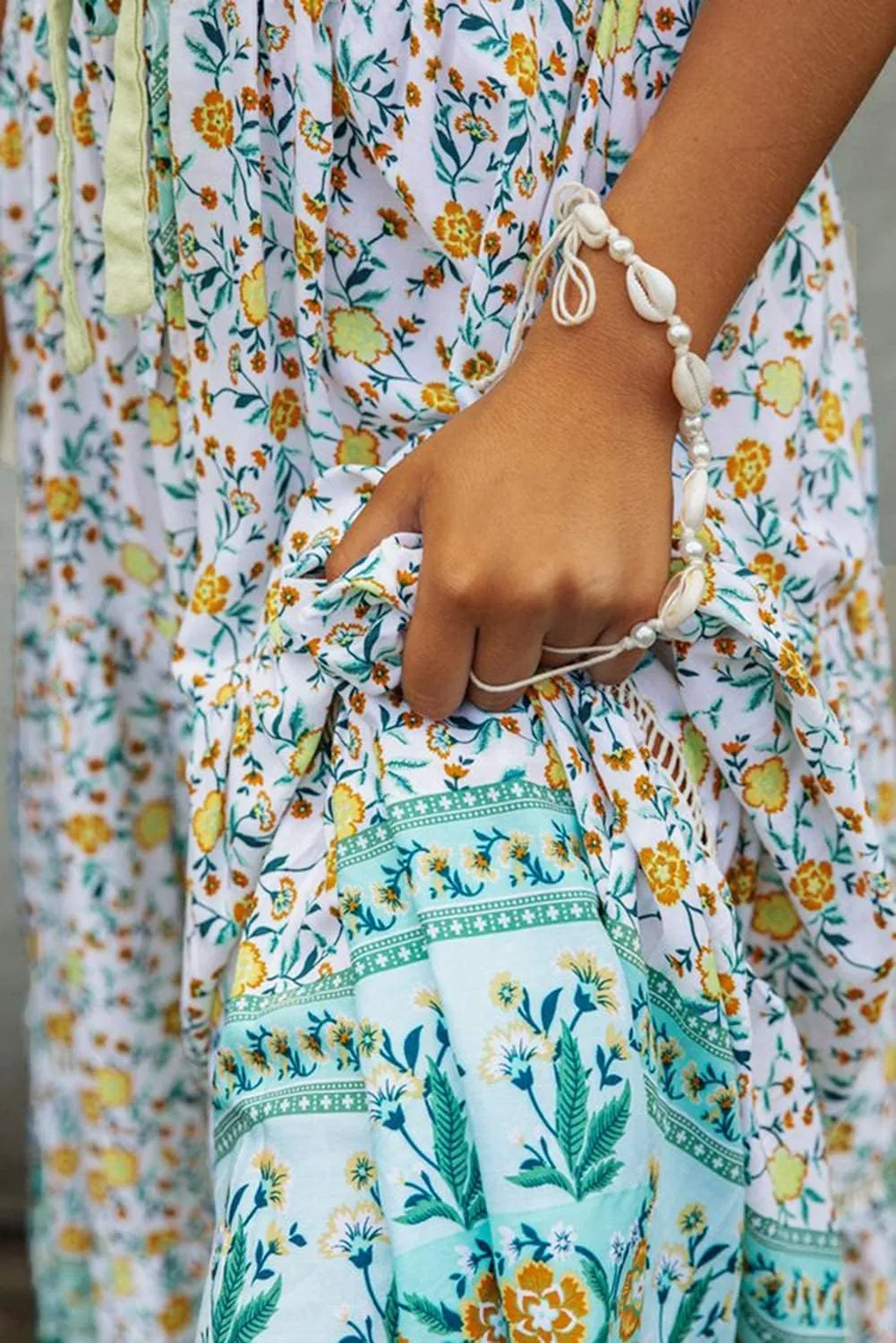 ZESICA Women's 2025 Summer Bohemian Floral Printed Elastic Waist A Line Maxi Skirt with Pockets